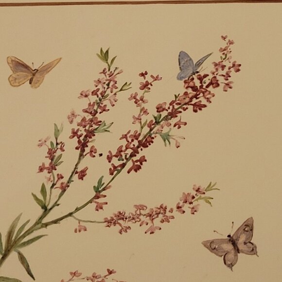 Vintage Hand Painted Floral Bonna Tile From Germany, Butterflies Flowers 6" - Picture 3 of 5